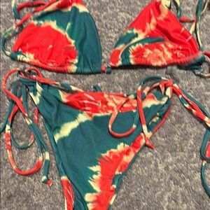 Zaful Tie-Dye Bikini Set - Red and Teal